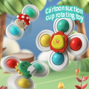 VREN 3pcs/Set Sucker Spinner Toy Colorful Rotating Rattles Sensory Toy with Suction Cup Emotional Comfort Cartoon Design Baby Bath Toy Boys Girls Gift