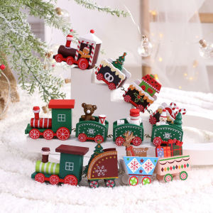 Christmas Wooden Train Ornament Red Decorations with Santa  Snowman Kids Toys Gifts Xmas Displays