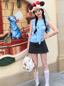 YUEZHONGWEI | Blue Knitted Crop Top Womens Summer Sleeveless Slim Fit Short Style Dopaamine Outfit Cardigan Vest Fashionable Trendy Top