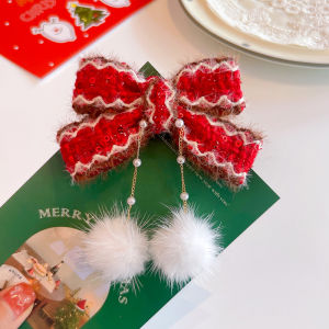 New Year Red Pearl Butterfly Knot Baby Girl Child Duckbill Clip Hair Accessories Sparkling Beads Pearls Fashionable Toddler