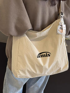 Amis2025 Canvas Tote Bag Casual Commuter Fashionable Womens Crossbody Bag Summer Trendy Bag British Style Pure Color