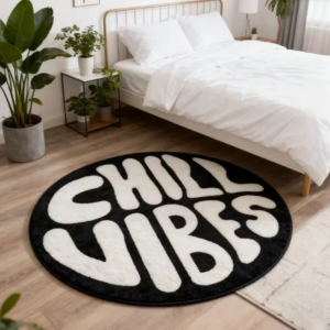 VIKAMA French-Style Round Carpet Modern Light Luxury Bedroom Bedside Rug Sofa Coffee Table Computer Chair Mat Home Decoration