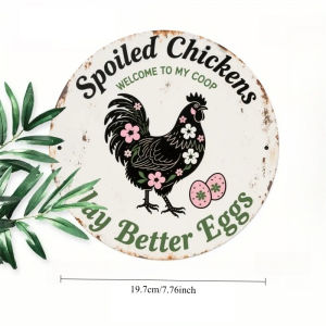 2D Flat 1pc Vintage Farmhouse Chicken Coop Sign - Rustic Farm Decor with Rooster & Eggs Heavy-Duty Iron Construction Decor