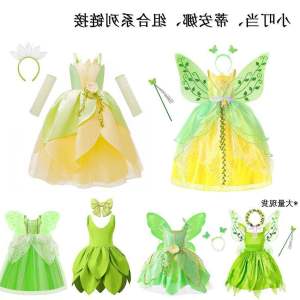 Halloween Green Elf Dress Princess Tianna Tinker Bell Childrens Dress Cos Costume