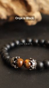 Gelang Alam Natural Black Onyx & Tiger Eyes Mahkota