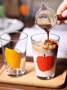 Adorable Fruit Pattern Glass Cup 450ml Drinking Water Beer Beverage Cup Commercial Use Home Use round Shape Lead-Free Glass