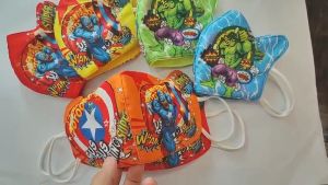 Khẩu trang vải siêu anh hùng có tai cho bé trai size từ 4 đến 8 tuổi 3 lớp dây rút khẩu trang siêu anh hùng