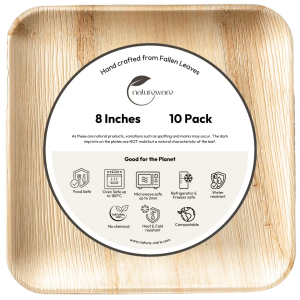 Compostable Palm Leaf 8" Square Plates 10-unit Pack Eco-Friendly Biodegradable Disposable Recyclable Natural