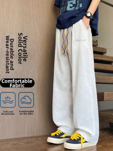 Kawadu | Embroidered Leisure Pants Mens Loose Culottes Trousers Straight Legs