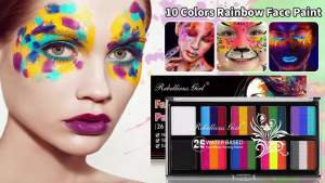 VERONNI | 10 Grids 26 Colors Split Cake Face Body Paint Palette Water‑Based One‑Stroke Rainbow Painting Kit for Halloween Carnival Cosplay