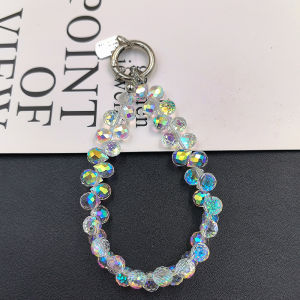 Handmade Short Womens Mobile Phone Chain Crystal Clear Beads Pendant Wristlet Chain Digital Accessories Jewelry