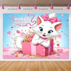 Potdemiel | Màu Hồng Dễ Thương Marie Cat Sinh Nhật Trang Trí Nền Tiệc Tắm Em Bé Biểu Ngữ Ảnh Chống Đỡ Poster Bé Gái Lễ Kỷ Niệm Đồ Dùng