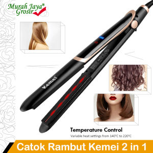 Catokan Rambut Kemei KM-2219 INFRA RED Technoligi Japan catokan 2 in 1 Lurus dan Curly Exlusive Class Hair Styling Straightener Black Gold