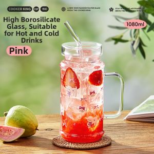 COOKER KING | High Borosilicate Glass Cup With Straw Large Capacity Aesthetic Design For Women With Lid