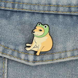 Doge Meme Enamel Pins Cartoon UV Printing Dog Brooch Lapel Badges Cute Shiba Inu Frog Hat Animal Jewelry Gift for Friends