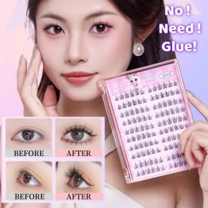 100-120 Cluster Self-Adhesive New Upgraded Softer Lashes Glue-Free 10-12mm C Curl  Lashes Reusable Tweezer Self-Adhesive Strip Eyelash Extension Set Glue Free False Eyelashes