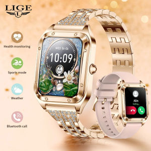 LIGE New Fashion Smart Women Watch Bluetooth Call Blood Pressure Sports Bracelet Waterproof DIY Custom Dial Smart Watch Women + Box