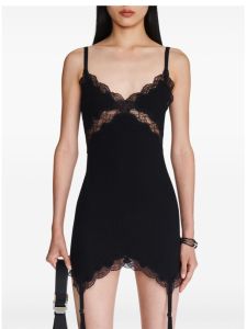 Sweet Style Knitted Cotton Mini Dress with Lace Trim Tank Top And Shorts Socks Strap Vest Patchwork Design Summer 2024