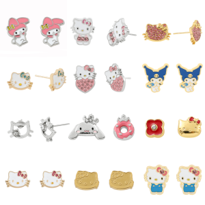 Sanrio | Hello Kitty Kuromi Earrings Cute Heart Rhinestone Earrings Birthday Party Jewelry for Girls