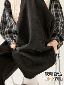 High Waist Cashmere Wide Leg Pants Womens Autumn Winter Thickened Slim Fit Fleece Lined Casual Trousers Soft Comfortable