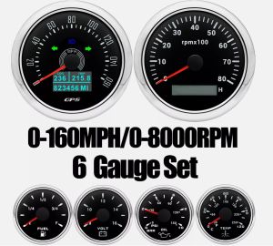RYSJM | 6 Gauge Kit 85mm GPS Speedometer 200KM/H Tachometer 8000RPM Fuel Level Water Temp 0-120℃ Oil Pressure Gauge 12V Voltage Meter