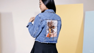 Jaket Jeans Premium Crop Sobek Gambar Rawis Denim Pendek Rumbai Snowblue Wanita Jaket Lepis Pita 3D