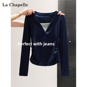 La Chapelle | Color Block Long Sleeve T-shirt for Women Autumn Winter Slim Fit Casual Underwear