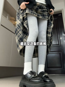 Gray Fleece Lined Thick Warm Womens Leggings High Waist Long Pants Polyester Viscose Spandex Blend Winter Fashion Tights