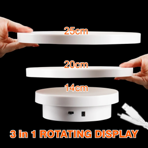USB/Battery 3in1 Showcase Display 360 Rotating Stand 14/20/25cm White Black Electric Turntable Replacement Photography Live