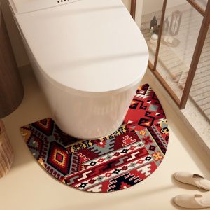 VIKAMA Bohemian Ethnic Geometric U-Shaped Toilet Seat Cover Absorbent and Non-Slip Bathroom Mat Toilet Seat Home Decor
