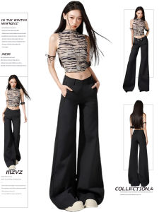 MZVZ | American Style Summer Slim Fit Flare Trousers Black Low Waist