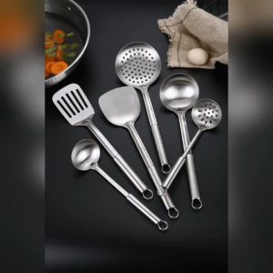 Nipiin 3pcs Stainless Steel Kitchen Utensils set Thickened Cooking Shovel Frying Spoon Soup Colander Spatula