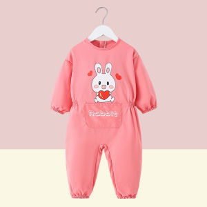 Áo Choàng Liền Thân Cho Bé Quần Áo Bò Váy Yếm Liền Trẻ Sơ Sinh Trẻ Sơ Sinh Mùa Xuân Thu Đông Trẻ Em Ăn Cơm Chống Nước Chống Bẩn