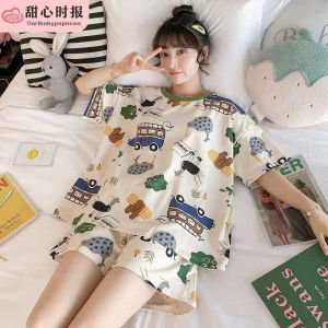 Cartoon Print lady Short Sleeve Shorts Two-Piece Set Women Summer Pajama Set Girls Loose Loungewear Students Casual Woman Home