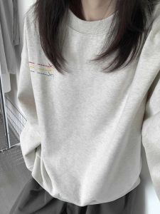 American Retro round Neck Sweatshirt Womens Trendy Spring Autumn Loose Design Lazy Style Outerwear Top Fashionable Comfortable Cotton Blend