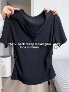 Fitted Unconventional Pleated T-Shirt
