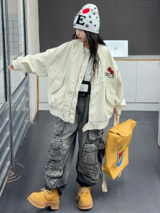 MPW | Girls Baseball Jacket 2025 New Spring Autumn Fashion Korean Style Embroidered Cat Cute Outerwear For Middle And Big Children