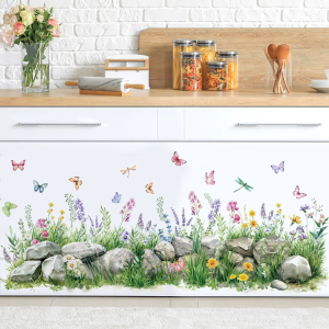 Decal Dán Chân Tường Hoa Bướm Sắc Màu Có Keo Sẵn 125x54cm - Trang Trí Nhà Chống Bẩn Chân Tường