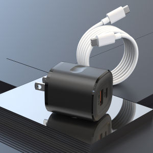 PD 20W GaN Fast Charger 2-Port USB(USB-A &USB-C) Wall Charger with 1m/3.28ft C to C Cable Travel  Adapter For iPhone/Samsung