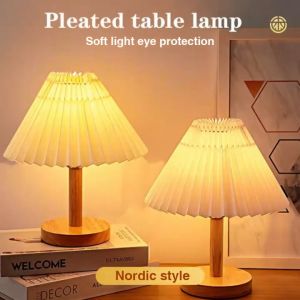 2PCS Table Lamp Solid Wood Led Lamp Creative Folding Retro Pleated Lamp Bedside Night Light