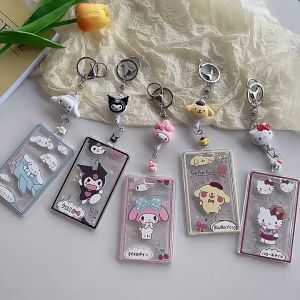 Sanrio Kuromi Transparent Card Holder Hard Case Slide Cover with Stretchable Hanging Chain ID Bank Card Photocard Protector