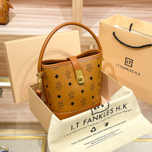 Hong Kong Trendy Genuine Leather Bucket Bag Womens Large Capacity Single Shoulder Crossbody Bag Fashionable Casual Handbag