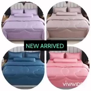 (1800TC) 6IN1 King Queen Deep Pocket Cotton Silk Bedsheet 360deg Elastic Rubber (No Comforter)