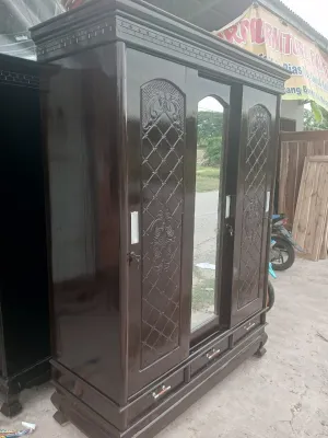lemari pakaian 3 pintu sliding full kayu asli jati tua