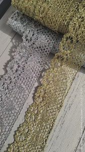 (Per Meter) RDR261 Renda Rajut Gold dan Silver Lebar 5Cm - 6Cm