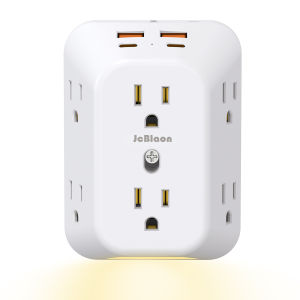 Bộ Sạc Tường USB 10 Trong 1 Tích Hợp Bảo Vệ Quá Áp Đèn Ngủ Bộ Chia 6 Ổ Cắm 4 Cổng USB Đa Đầu Cắm Gắn Tường Cho Gia Đình