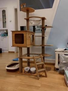 Cat Condo Wooden Cat Climbing Frame Multi-Functional Stable No Wobbling Cat Jumping Platform Cat Tree Large Cat House