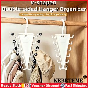 KEBETEME 3PCS V-shaped Double-sided Hanger Organizer With 12 hooks The Ultimate Wardrobe Organiser Space-saving Storage Hooks For Home Or Student Accommodation