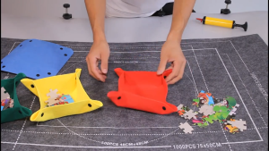 Felt Jigsaw Puzzle Mat with Inflatable Stick Magic Tape Storage Bag Air Pump and Classification Tray for 1500-3000 Pieces