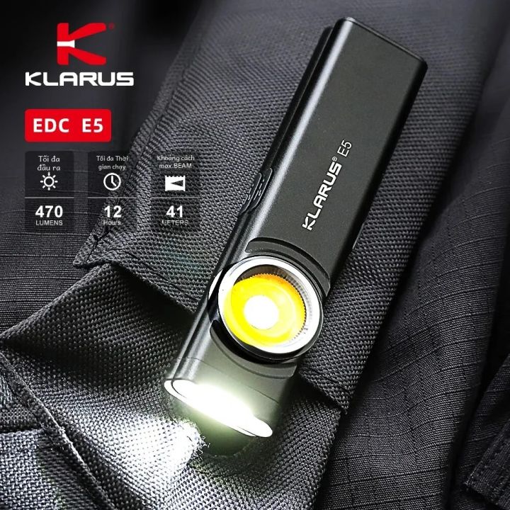 Đèn Pin Klarus E5 COB Từ Tính, Đèn Kép, Sạc USB C, EDC, 8 Chế Độ Chiếu ...